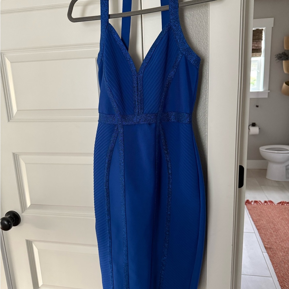 Elegant Sapphire Blue Backless Dress